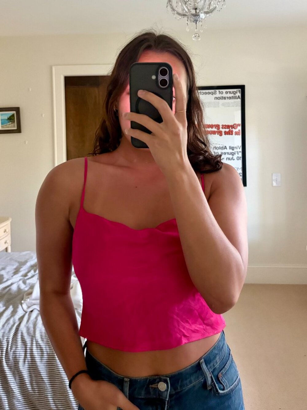 Zara Hot Pink Satin Cowl Neck Cropped Cami – Size M